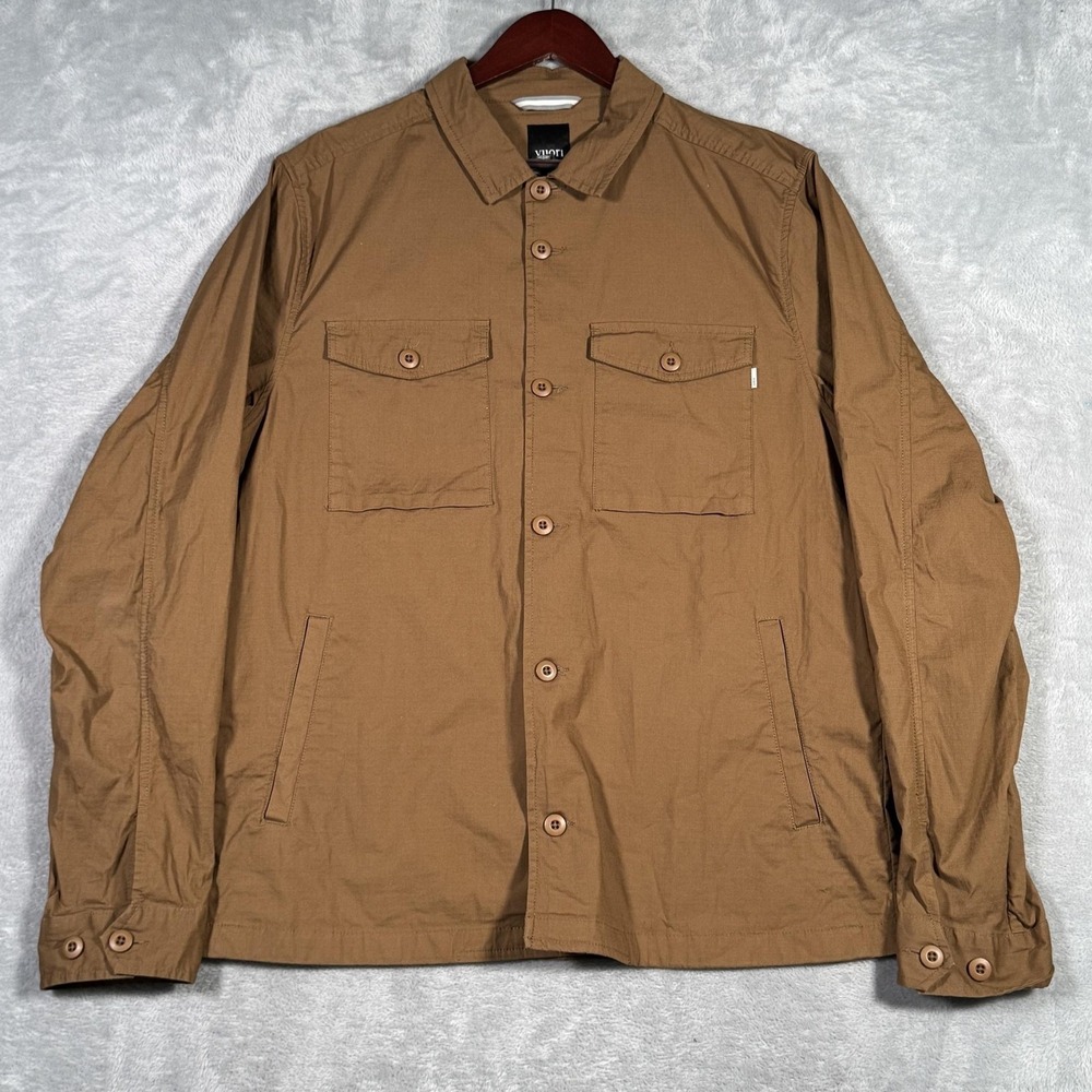 Vuori Jacket Mens XL Brown Military Shirt Jacket Button Front Ripstop Rise Shine